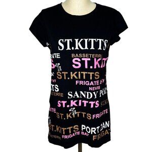 SGS T-Shirt Top Womens Size XXL Black Pink White Gold St. Kitts Short Sleeve